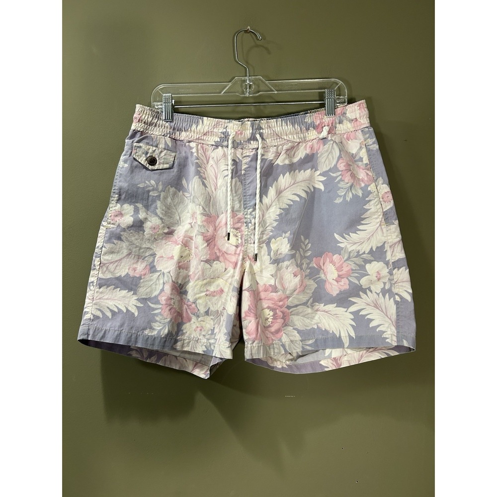 Vtg Polo Ralph Lauren Swim Trunks Mens Sz Large Beach Floral Resort 5" Inseam